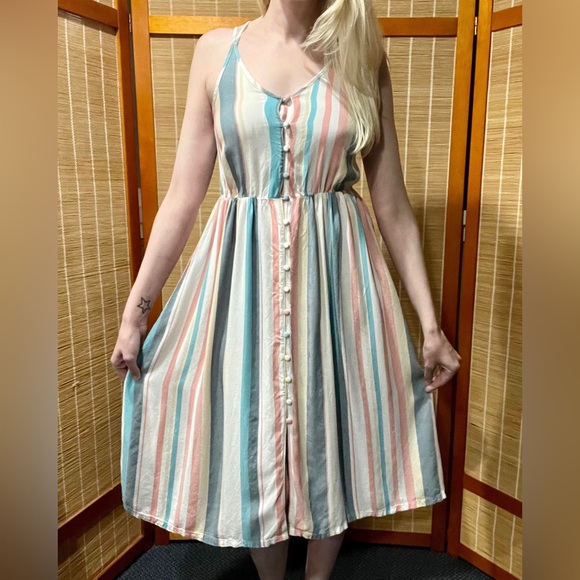 🔒 Roxy white, blue & pink striped button down sundress, size XS - Picture 7 of 8